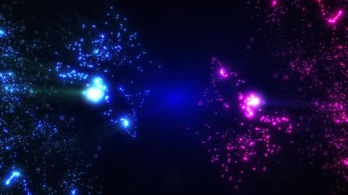 Animation of fast abstract glowing glitter particles. Flight of bright dots and particles