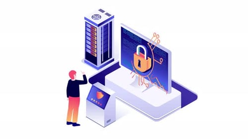 Isometric Flat Design Data Security Animation