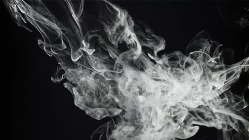 Abstract Swirling White Smoke on Black Background