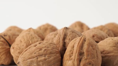 Close-Up of Walnuts in Shell on White Background