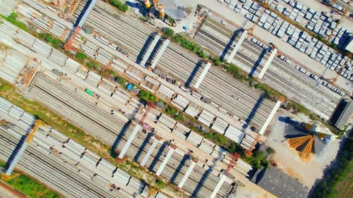 Drone flying over a concrete material