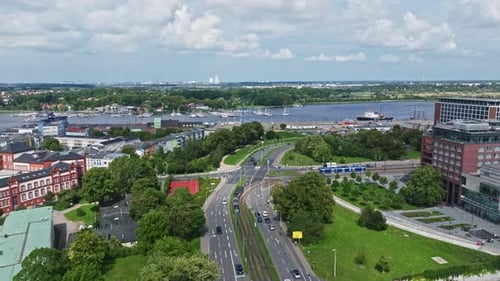 Vista aérea de Die beiden Krane em Rostock, Alemanha