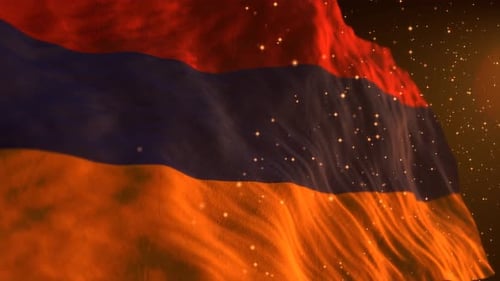 Dynamic Waving Armenia Flag Loop with Golden Particles