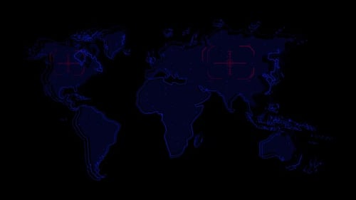 Futuristic Digital World Map Scan with Targeting System