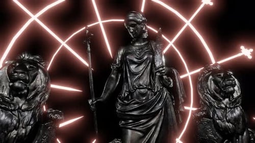 Glowing Geometric Title Reveal with Classical Statues