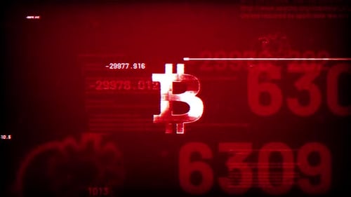 Bitcoin Digital Glitch Animated Background with Data Elements
