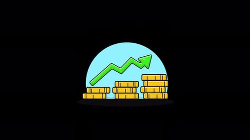 Flat Design Animation of Stacking Coins and Growth Graph