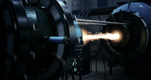 Futuristic Sci-Fi Machine Activating Energy Beam with Sparks