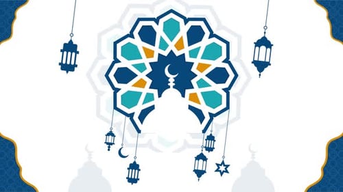 Animated Islamic Geometric Background with Lanterns and Mosque Dome