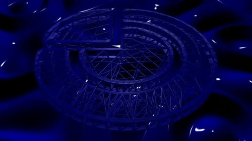 Abstract Blue Geometric Wireframe Structure Rotating Background