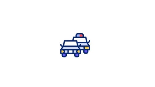 Flat Design Animated Police Cars Icon with Flashing Lights