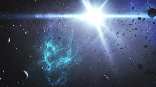 Bright Starburst and Asteroids in Cosmic Space Animation