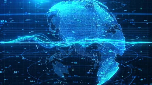 Futuristic finance and stock market background with Globe and wavy lines