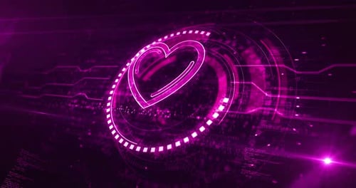 Heart love health and ai tech code symbol digital concept loop