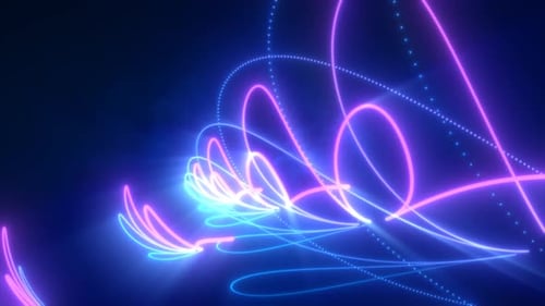 Abstract Neon Light Trails Moving Across Dark Background