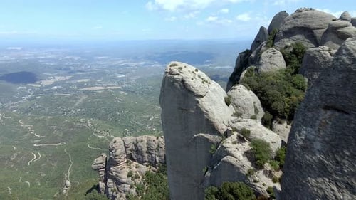 Aerial views of Montserrat mountain range in Catalonia