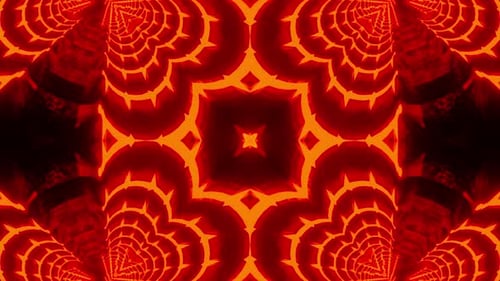Red and yellow abstract design with star in the center. Kaleidoscope VJ loop