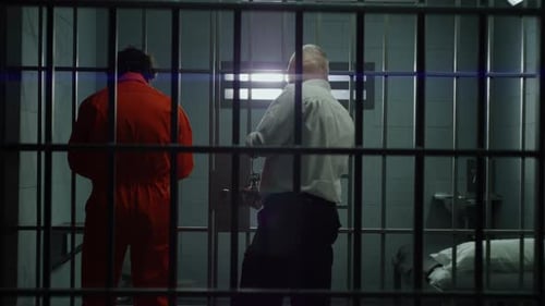 Prison Employee Locks Male Criminal in Jail Cell
