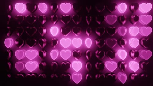 3d pink glow hearts arranged in a row pattern,