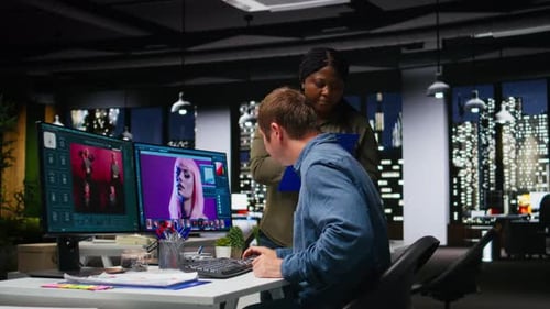 Diverse Photo Editing Team Generating AI Content and Retouching Pictures