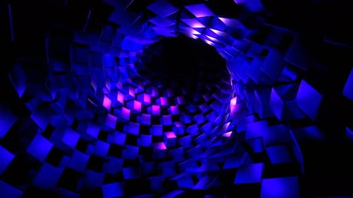 Tunnel With Multicolor Cubes Background Vj Loop In 4K