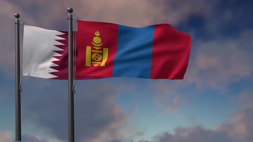 Qatar and Mongolia Flags Waving Animation