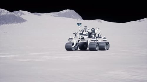 Detailed Space Rover Explores Lunar Surface 3D Animation