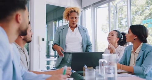 Business woman, speaker and mentor in office meeting, strategy planning