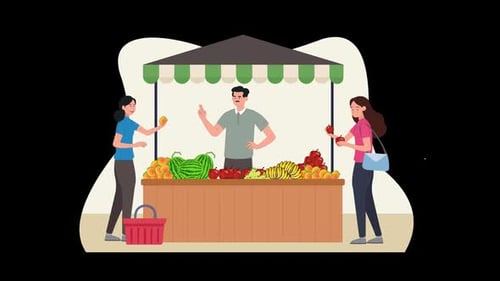 The Fruit Seller with Customers with alpha