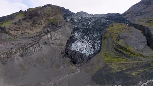 Aerial view of glacier and mountains, Iceland.