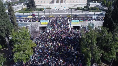 Ukrainian protest - meeting in the Athens, Aerial footage 4k