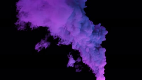 3D-Animation von dichtem Rauch mit blinkendem Neonlicht auf einem isolierten schwarzen Hintergrund