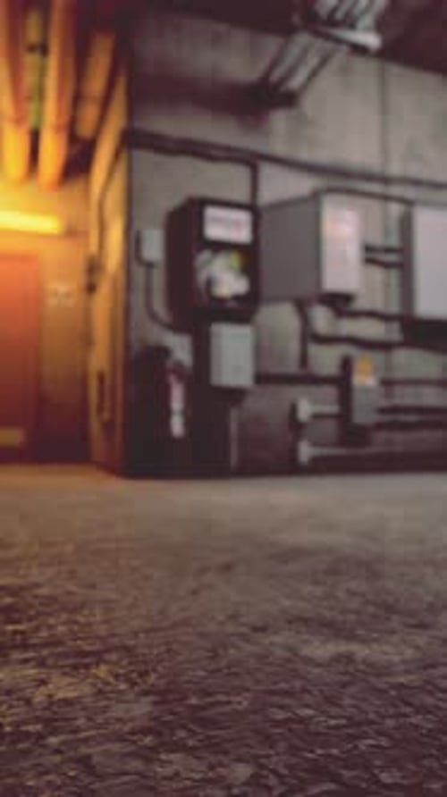 Gritty Industrial Hallway Fly Through Camera Motion