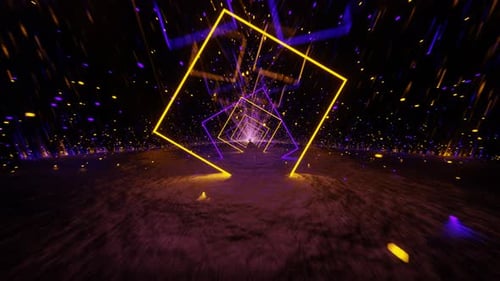Purple And Yellow Neon Glowing Mirrored Cave Background Vj Loop In 4K