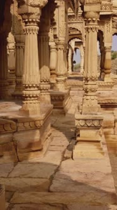 Mausolée des cénotaphes de Bada Bagh dans le désert du Thar indien, Jaisalmer, Rajasthan, Inde