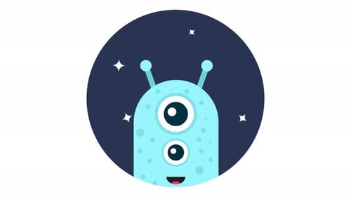 Flat Design Animated Cute Alien Character
