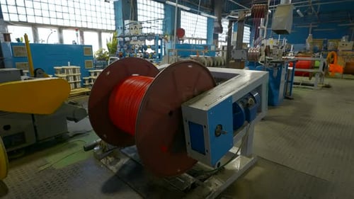 Rotating Coil with Wires in Factory Creative Winding Cable on to Coil on Production Machine Process