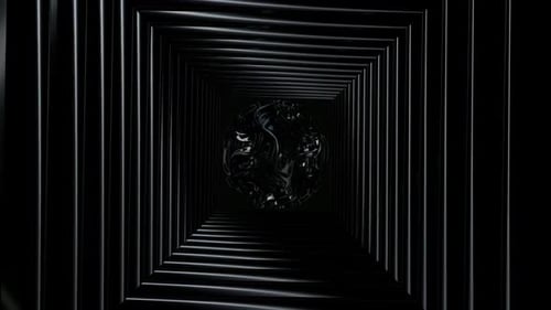 Hintergrund mit einem Tunnel aus schwarzen Formen, Figuren, Reflexion, 3D-Render, exklusiv