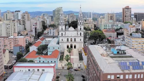 Aerial view of the Basilica of Our Lady of Sorrows (Nossa Senhora das Dores) in the center of Porto