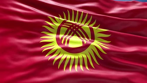 Kyrgyzstan National Flag Waving in Realistic Fabric Animation