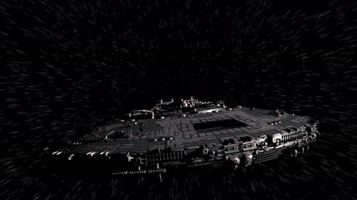 Futuristic Spaceship Flying Through Hyperspace Starfield