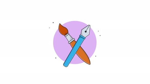 Animated Paintbrush and Pen Icon for Creative Projects