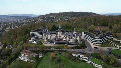 Zurich, Switzerland Drone photo of the Dolder Grand Hotel in Zurich, Switzerland