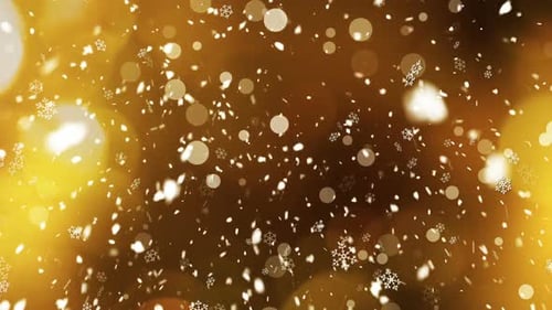 Falling Snowflakes Golden Bokeh Christmas Background