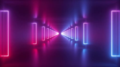 Abstract neon corridor of glowing lines and stripes