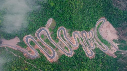 Drone view of Khau Coc Cha Mountain Pass in Cao Bang, Vietnam