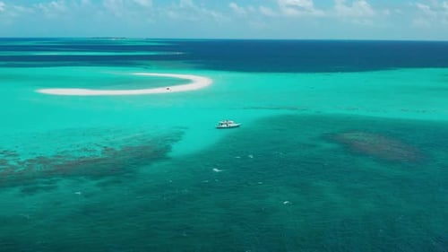 Aerial View on Boat Next to the Sandbar in the Vaavu Atoll Maldives