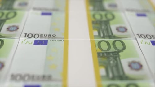 Close Up of Printed 100 Euro Banknotes With Selective Focus