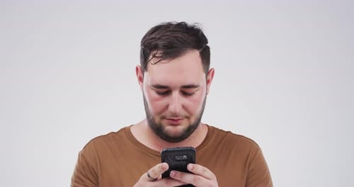 Man Using Smartphone Indoors Close Up