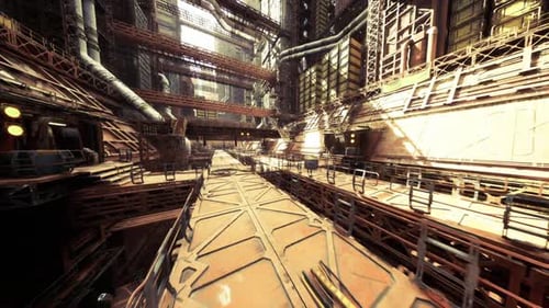 Extended Industrial Pathway Featuring Multiple Levels and Distant Vanishing End